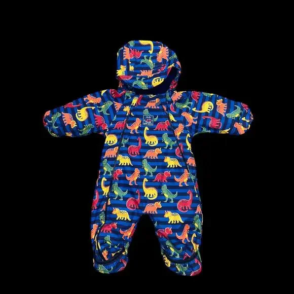 JoJo Maman Bebe Navy Blue Dinosaur Waterproof Fleece Lined Puddle Suit 3-6 Month